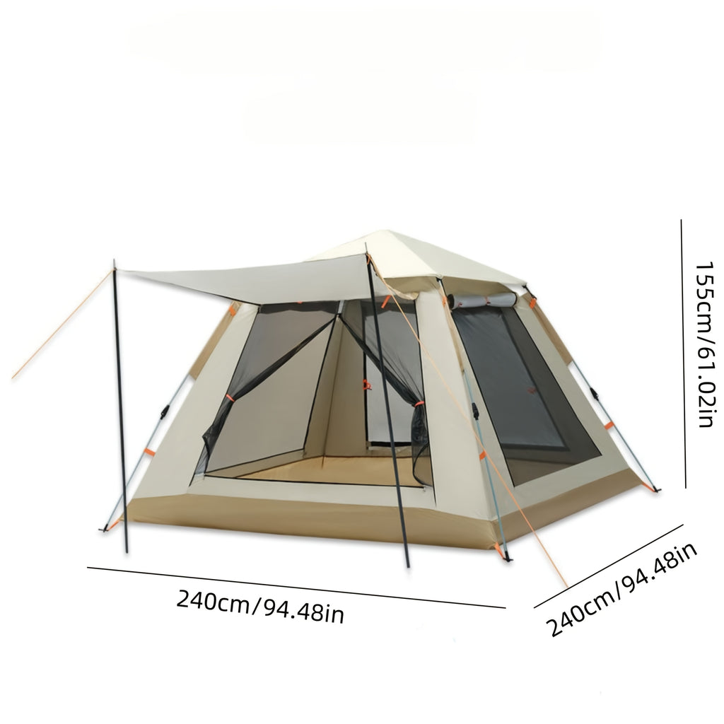 (94.49*94.49*61.02inch)Family Camping Tent With Canopy - Quick Setup, Mosquito Netting, Windproof, All-Season, Beige, UV Protection, Multi-Band Sunshade, Durable Oxford Fabric, Perfect For Outdoor Adventures, Campers Accessories