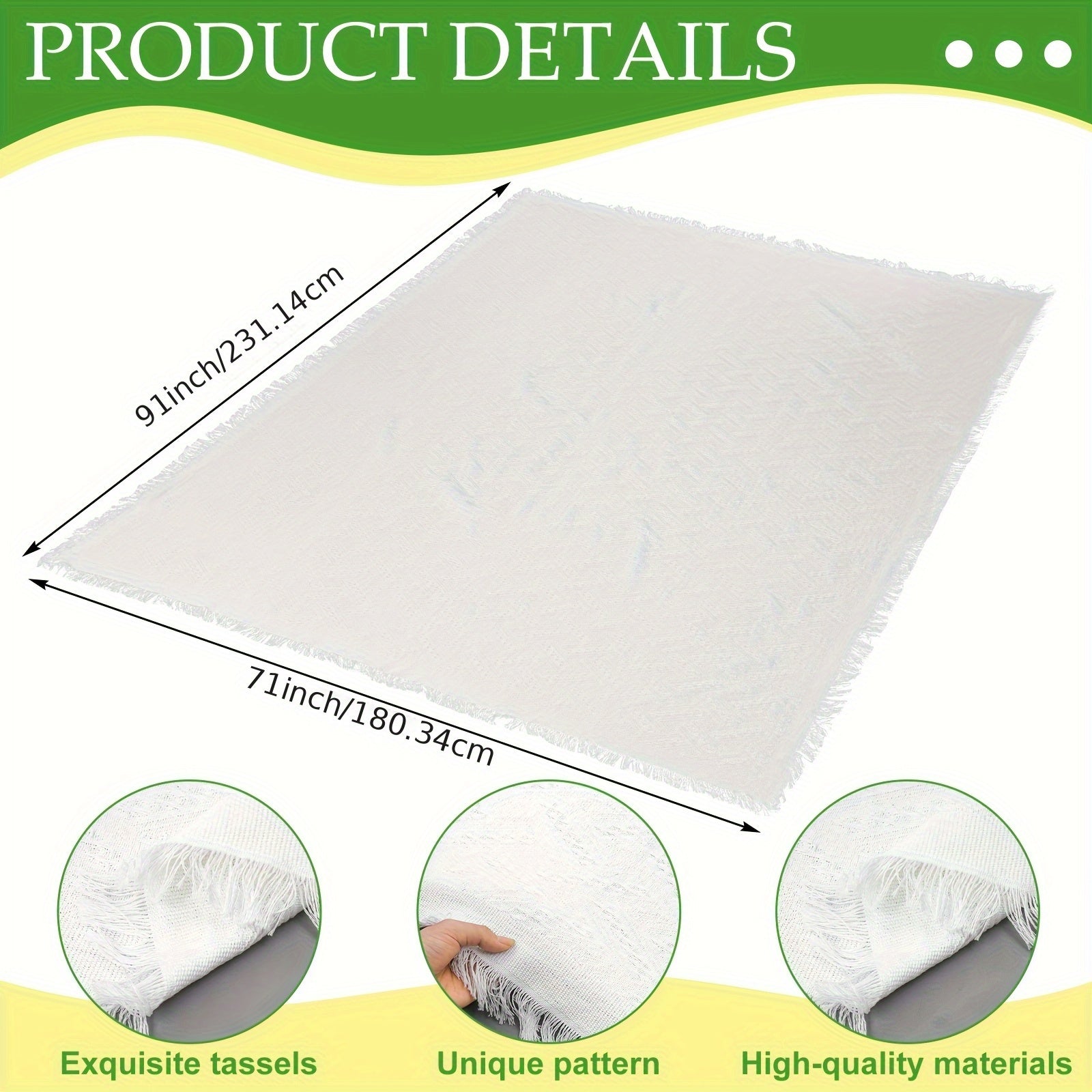 91 x 71 Extra Large Outdoor Picnic Blanket - Woven Yarn Oversize Beach Blanket with Fringe, Bohemian Style Machine Washable & Sandproof Portable for Spring Summer Camping, Picnics, Backyard (White)