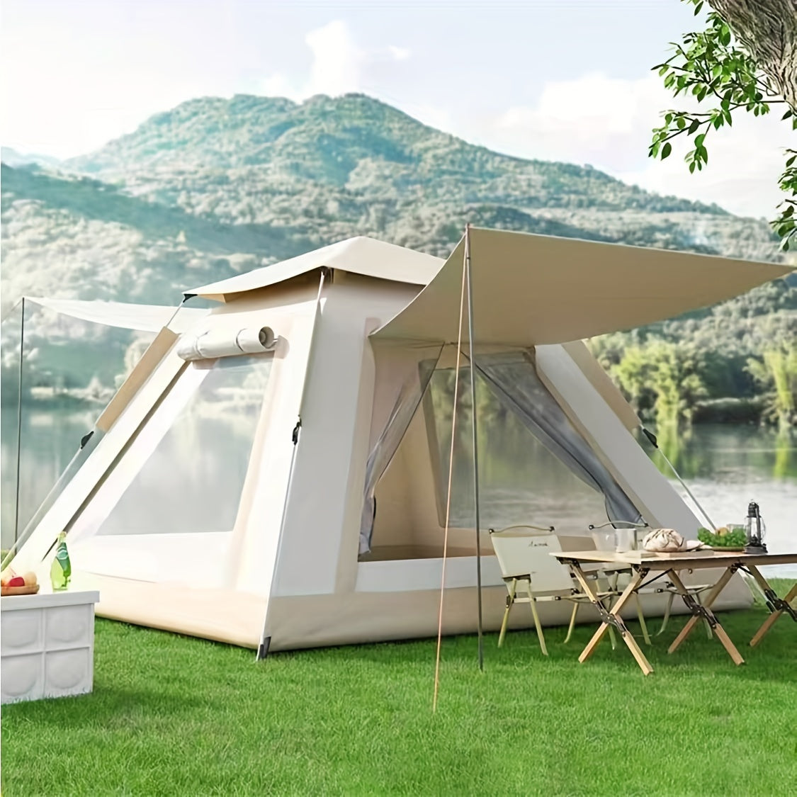 3-4\u002F5-8 People UV Protection Tent, 210D Oxford Waterproof Camping Tent, Lightweight Tent With Side Vestibule, 2 Doors Suitable For Camping, Hiking, Reconnaissance Soldiers, Easy Automatic Setting In 3 Seconds