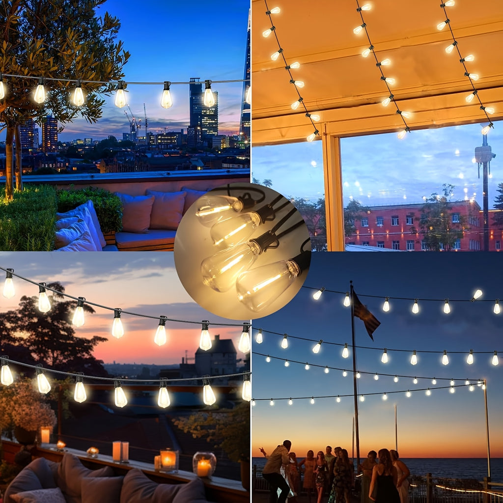 100ft LED Outdoor String Lights, 0.6W\u002F Bulb, 2700K Patio Lighting with ST38 Edison Bulbs, Connectable Hanging Lights for Yard & Porch