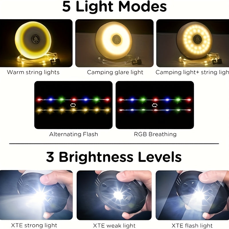 Upgraded Outdoor String Lights 4-in-1 Upgraded Outdoor String Lights | 8 Lighting Modes, 30s Recovery, USB Charging - Portable RGB Camping String Lights for Camping, Hiking