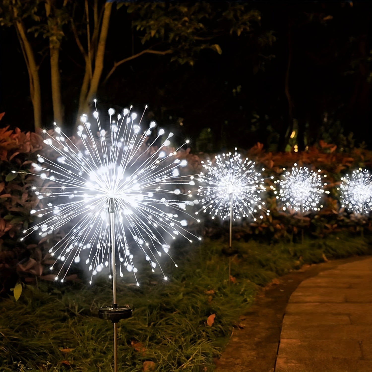 120 LED Solar Fireworks Lights, Starburst Fairy Lights with 8 Lighting Modes, IP4X, Solar Powered Pathway Lights for Patio, Yard, Christmas Holiday Decor, Plastic & Copper Material, No Feather, 800Mah Lithium Battery
