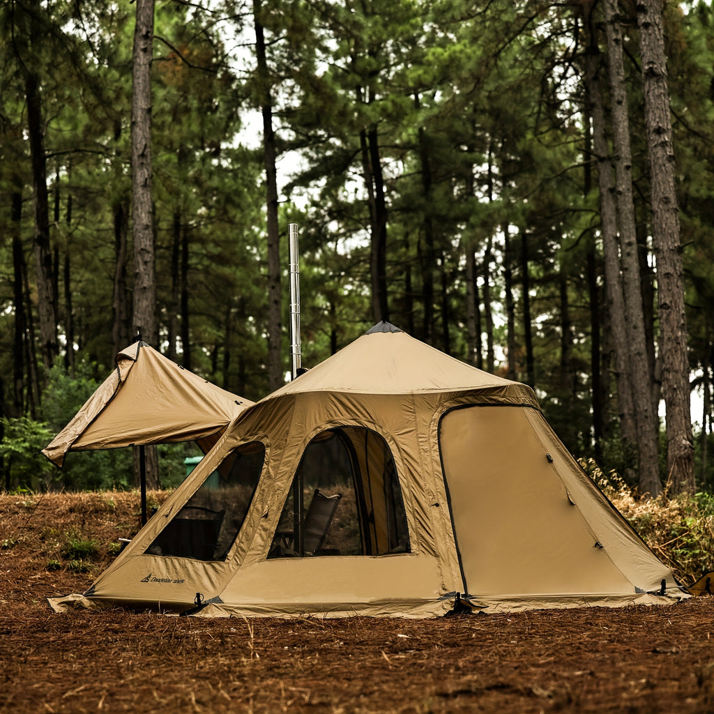 2-Person Dandelion Shell Bell-Shaped 4-Season Hot Tent | Waterproof, Windproof & Lightweight for Camping, Hiking & Outdoor Adventures | Beige, Polyester Blend, Easy Setup with Zipper Closure, Camping Accessories
