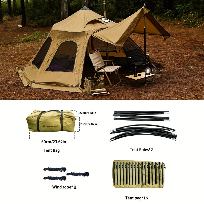 2-Person Dandelion Shell Bell-Shaped 4-Season Hot Tent | Waterproof, Windproof & Lightweight for Camping, Hiking & Outdoor Adventures | Beige, Polyester Blend, Easy Setup with Zipper Closure, Camping Accessories