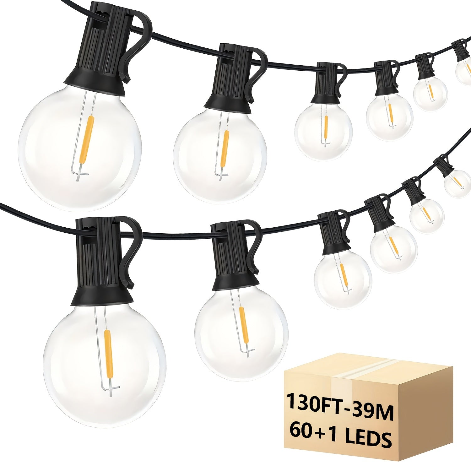 10\u002F25\u002F50\u002F100\u002F200FT 50 G40 Breakproof Bulbs, Outdoor, Retro Ball Hanging Light String, Patio Courtyard Garden Hotel Decorative Lighting, All-weather Use, Commercial Holiday New Year Decorative Lights, Dimmable Plastic Bulb