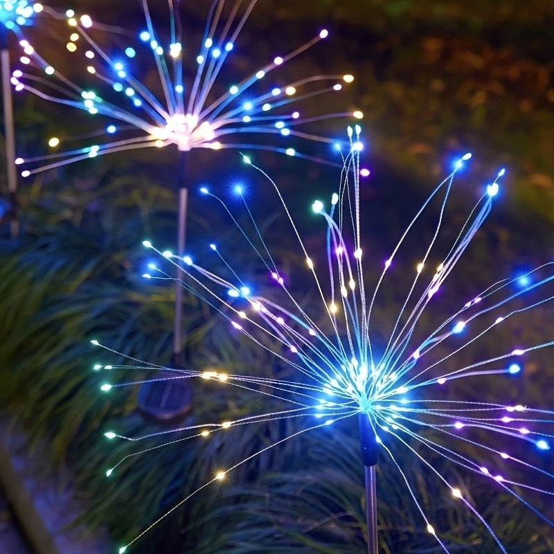 120 LED Solar Fireworks Lights, Starburst Fairy Lights with 8 Lighting Modes, IP4X, Solar Powered Pathway Lights for Patio, Yard, Christmas Holiday Decor, Plastic & Copper Material, No Feather, 800Mah Lithium Battery