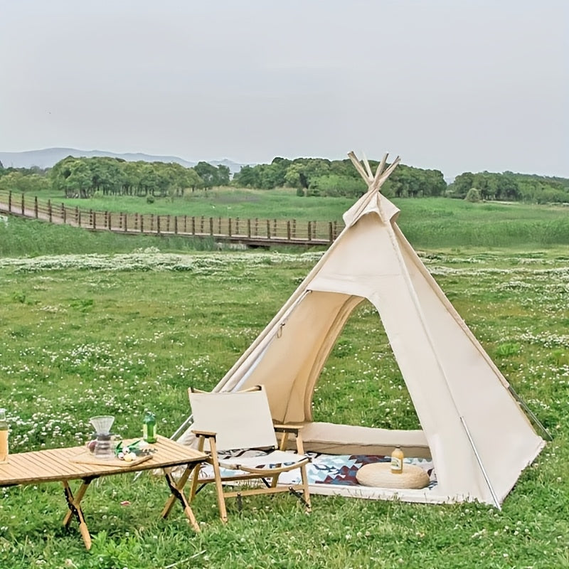 4 Season Pyramid Tent - Portable Cotton Canvas Teepee For Camping, Hiking & Outdoor Adventures - Heavy Duty UV Protection & All Weather Shelter