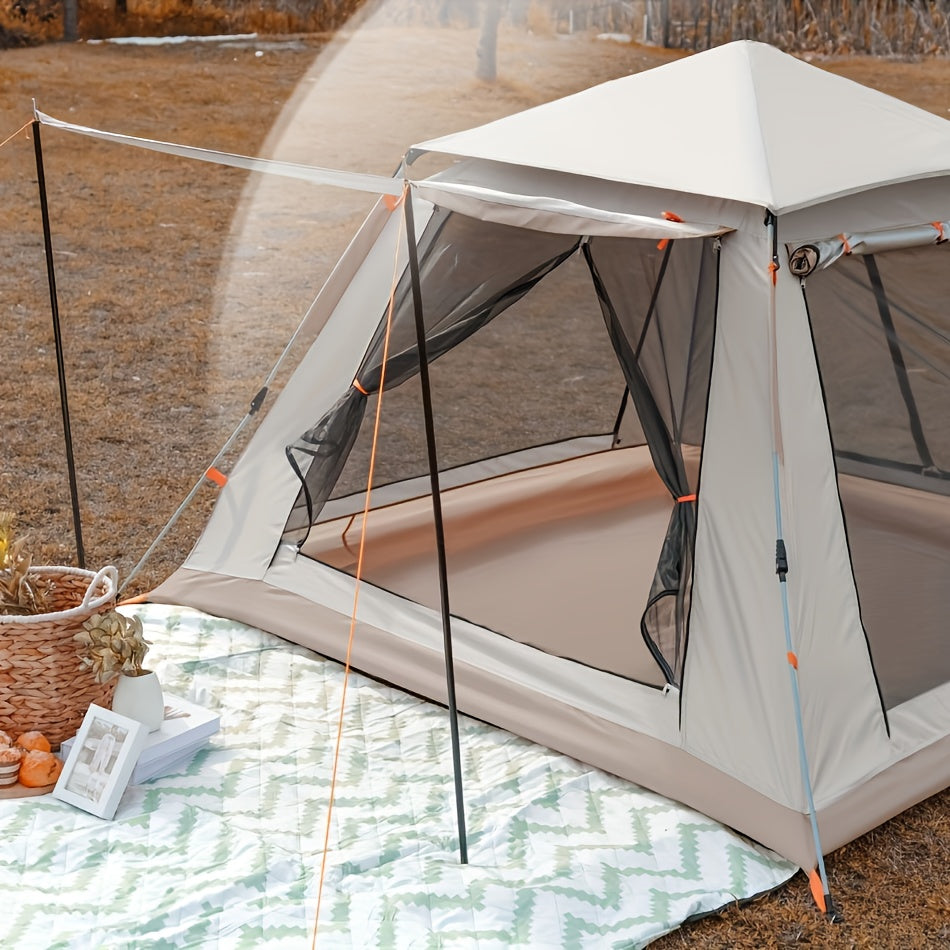 (94.49*94.49*61.02inch)Family Camping Tent With Canopy - Quick Setup, Mosquito Netting, Windproof, All-Season, Beige, UV Protection, Multi-Band Sunshade, Durable Oxford Fabric, Perfect For Outdoor Adventures, Campers Accessories