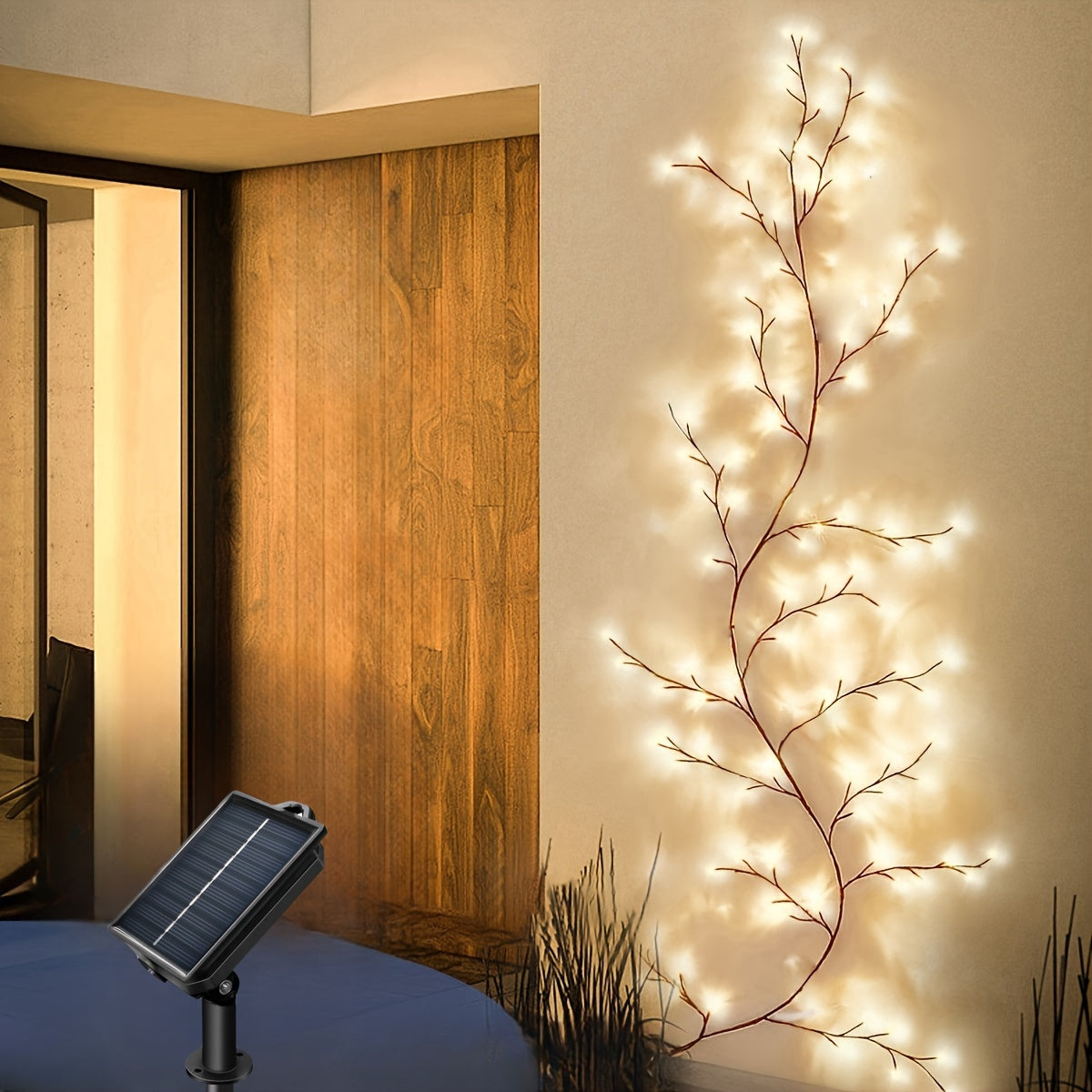 1pc Solar Enchanted Willow Vine Light For Home Decor, Flexible DIY Lighted Branches For Indoor Outdoor Wall Decorations, Lighted Willow Vine 1. 8m\u002F5. 9ft 96LEDs Lights For Bedroom Aesthetic Living Room Decor