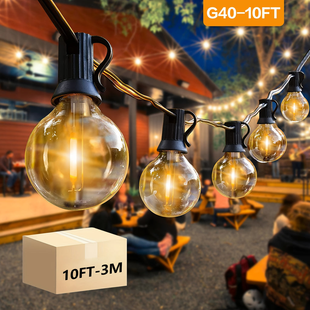 10\u002F25\u002F50\u002F100\u002F200FT 50 G40 Breakproof Bulbs, Outdoor, Retro Ball Hanging Light String, Patio Courtyard Garden Hotel Decorative Lighting, All-weather Use, Commercial Holiday New Year Decorative Lights, Dimmable Plastic Bulb