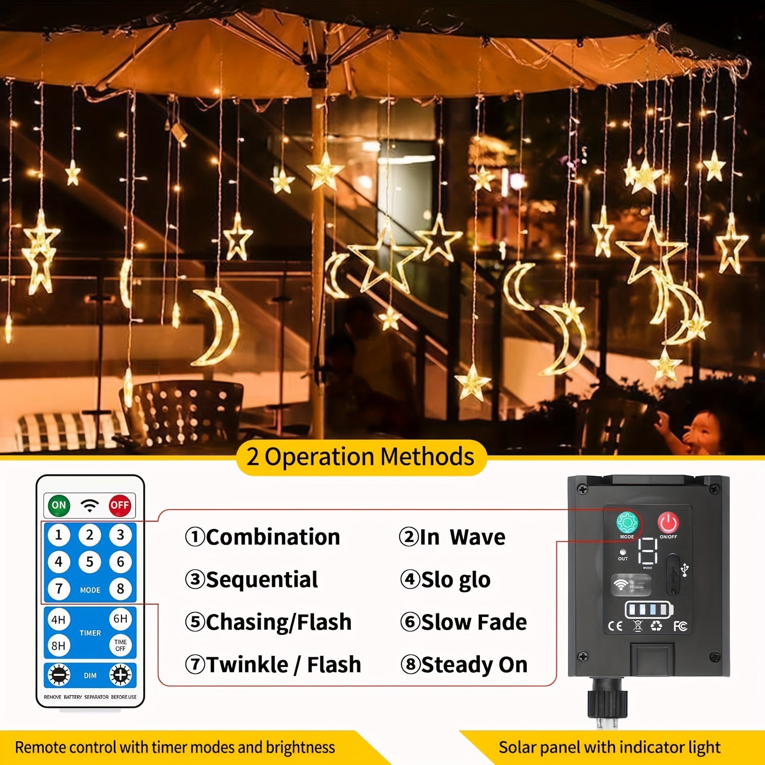 Solar Star And Moon Light, 170LED, Large Capacity Solar Panel, Support USB Charging Light Sensing Switch, Charging During The Sun And Automatic Work at Night, Three Kinds of Control at Will, 8 Kinds of Light Blinking Mode, Decoration Perfect Partner