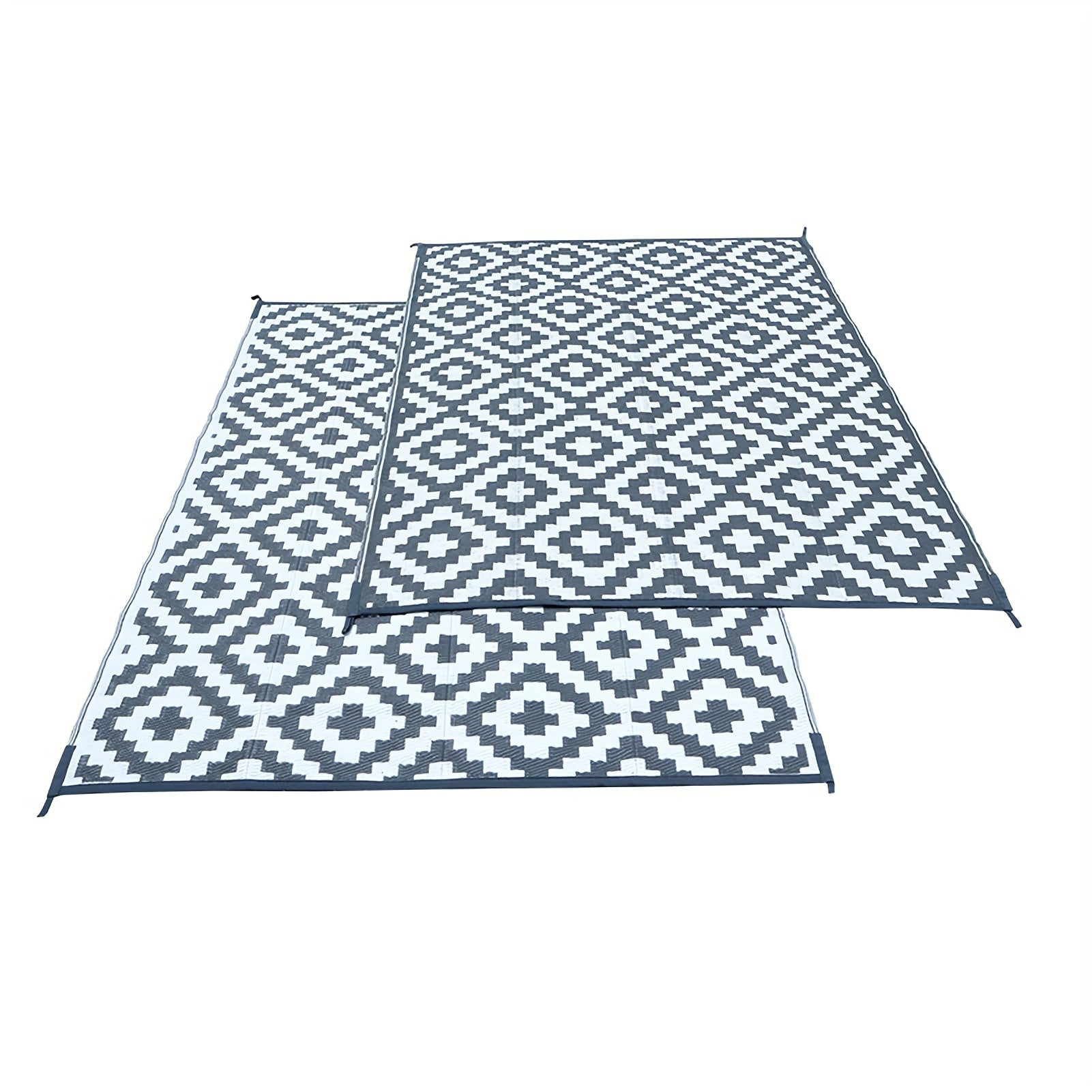 Fdit 9x12ft Portable Folding Beach Mat, Gray & White Woven Plastic, Hand Washable, PVC Backing, Outdoor Picnic Camping Travel Mat