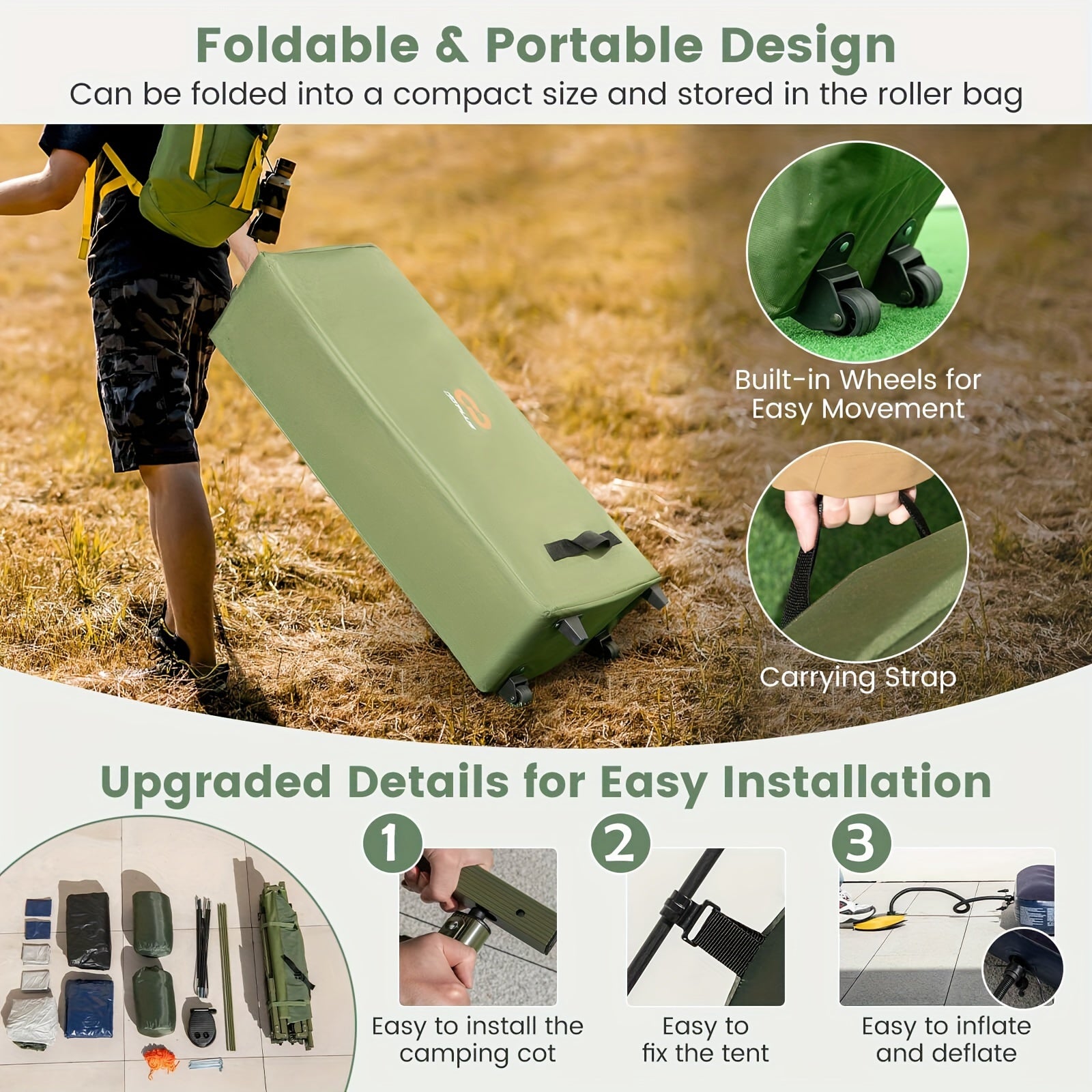 2-Person Compact Portable Pop-Up Tent\u002FCamping Cot W\u002F Air Mattress & Sleeping Bag