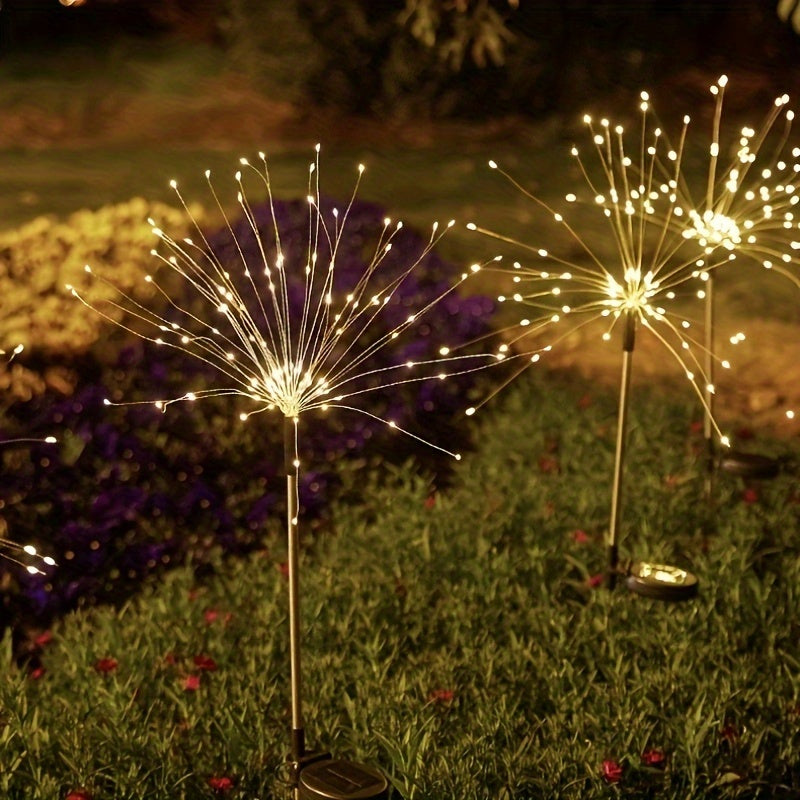 120 LED Solar Fireworks Lights, Starburst Fairy Lights with 8 Lighting Modes, IP4X, Solar Powered Pathway Lights for Patio, Yard, Christmas Holiday Decor, Plastic & Copper Material, No Feather, 800Mah Lithium Battery