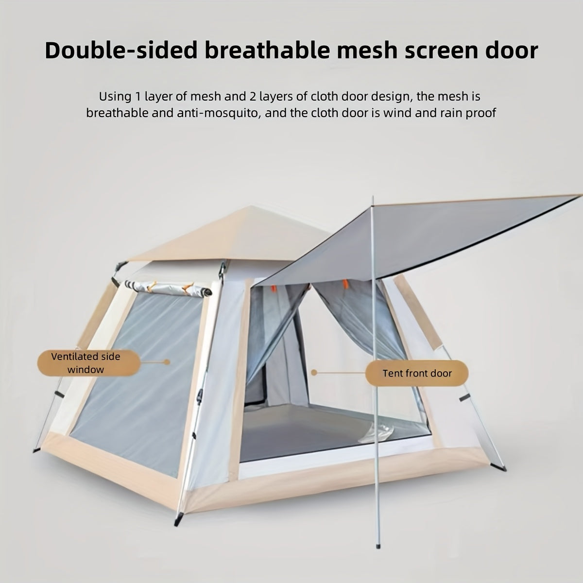 1pc Quick Setup Camping Tent, 4 Ventilated Windows, 240x240cm, Square Shape, Polyester Fabric, Fiberglass Frame, Basic Waterproof, Dual-layer Mesh Door, Outdoor Shelter for Adults and Kids