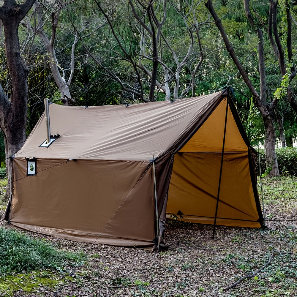 8-Person Spacious Light Brown Wall Tent with Snow Skirt - Durable Polyester, Zippered Closure, All-Season Camping Tent for Outdoor Adventures, Camping Essentials | Spacious Tent | Durable Fabric