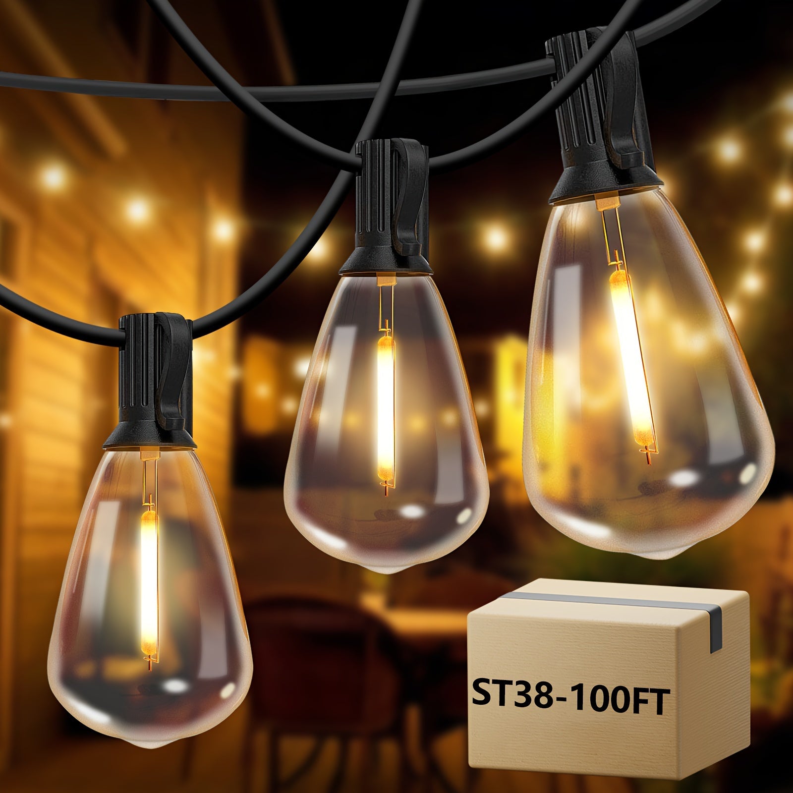 10\u002F25\u002F50\u002F100\u002F200FT 50 G40 Breakproof Bulbs, Outdoor, Retro Ball Hanging Light String, Patio Courtyard Garden Hotel Decorative Lighting, All-weather Use, Commercial Holiday New Year Decorative Lights, Dimmable Plastic Bulb