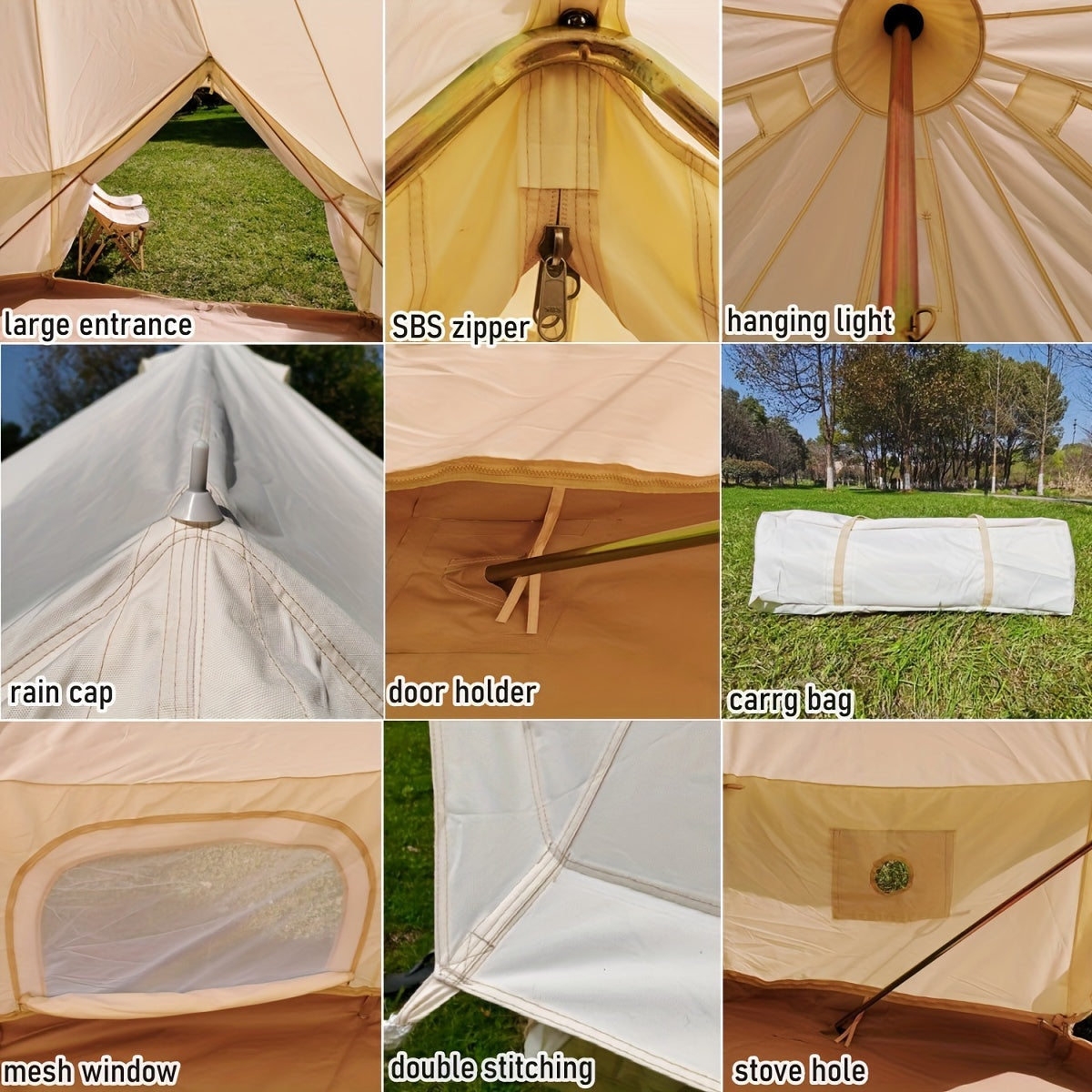 Outdoor Waterproof 19.6FT Oxford Bell Tent, Tent With Zipped In Groundsheet For 8-10 Persons