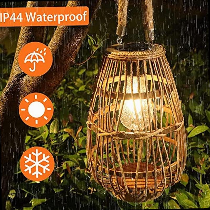 Solar Lantern Outdoor Waterproof Large Rattan Lanterns Decorative Bright Boho Lanterns Lights with Handle Rustic Hanging or Table Lamp for Fence Porch Garden Yard Wedding Decoration Size 7 4 10 6
