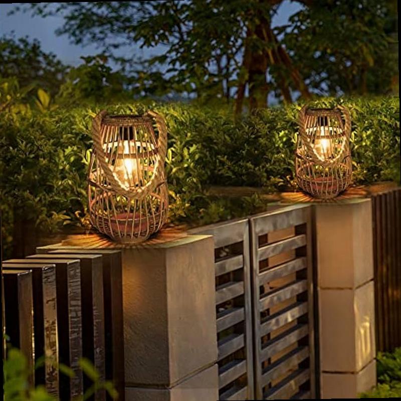 Solar Lantern Outdoor Waterproof Large Rattan Lanterns Decorative Bright Boho Lanterns Lights with Handle Rustic Hanging or Table Lamp for Fence Porch Garden Yard Wedding Decoration Size 7 4 10 6