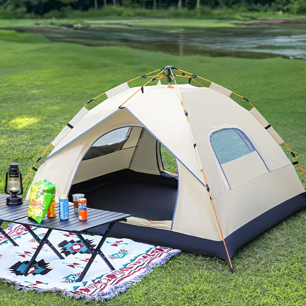 4-Person Automatic Pop-Up Tent, Light Brown, Square, Zipper Closure, Oxford Cloth, Glass Fiber Frame, Portable For Camping, Fishing, Hiking, Mountaineering, Hunting