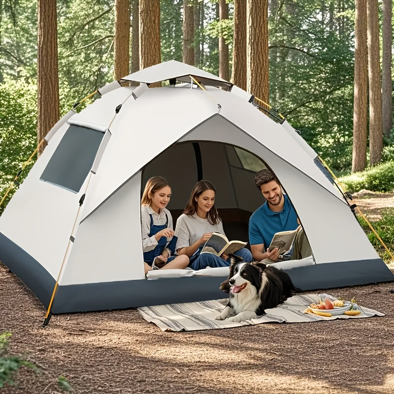 4-Person Automatic Pop-Up Tent, Light Brown, Square, Zipper Closure, Oxford Cloth, Glass Fiber Frame, Portable For Camping, Fishing, Hiking, Mountaineering, Hunting