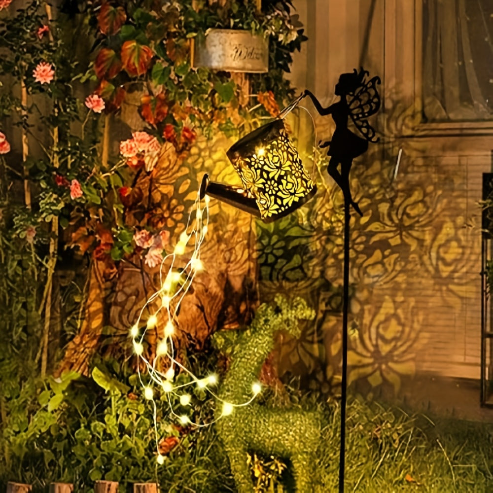 2\u002F 1pc Solar Fairy Waterfall Light - Metal Kettle Garden Decor with LED Streaming, Perfect for Yard, Lawn And Outdoor Solar Pile Lights, IP65 Waterproof, Yard Access Lawn Decor Lighting