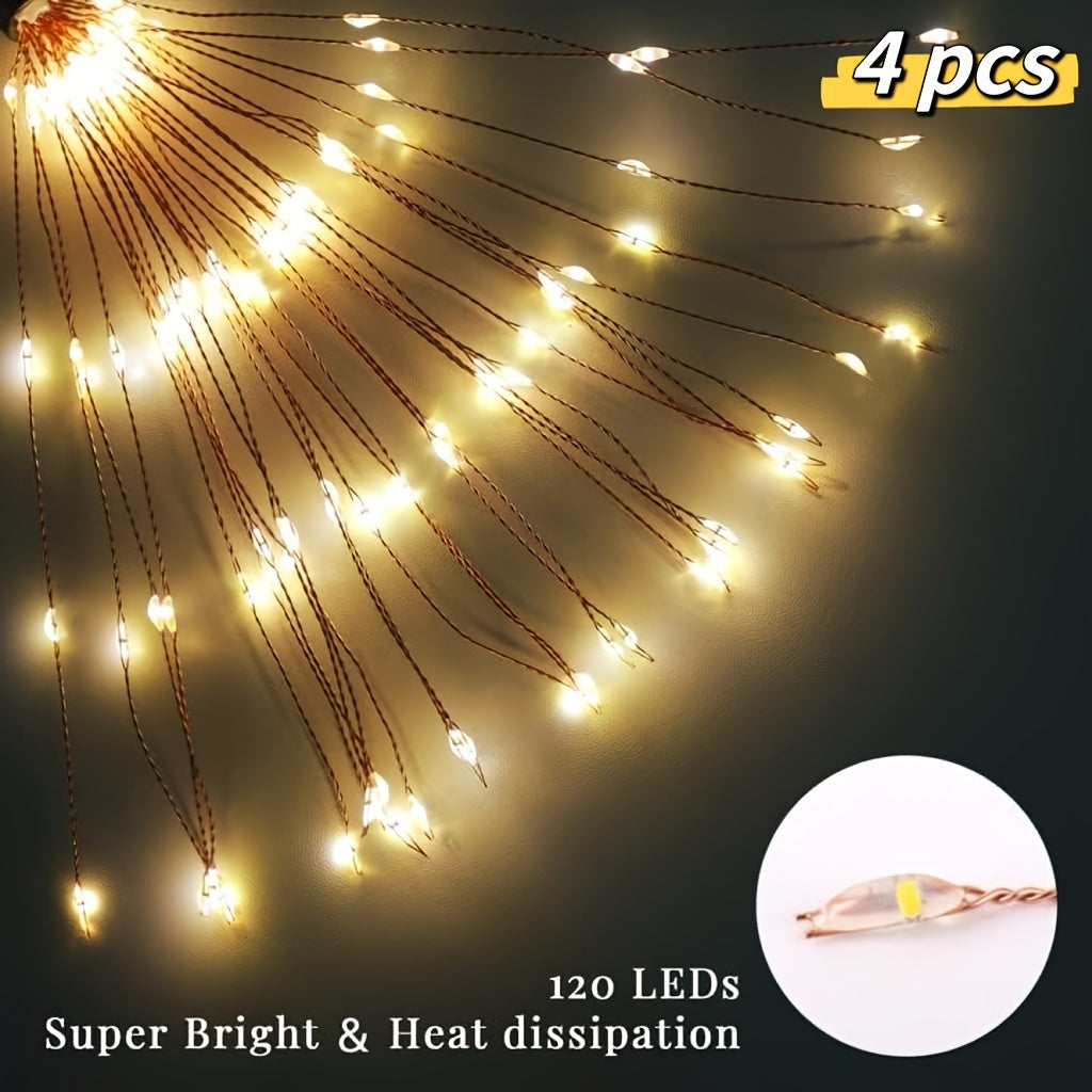 120 LED Solar Fireworks Lights, Starburst Fairy Lights with 8 Lighting Modes, IP4X, Solar Powered Pathway Lights for Patio, Yard, Christmas Holiday Decor, Plastic & Copper Material, No Feather, 800Mah Lithium Battery