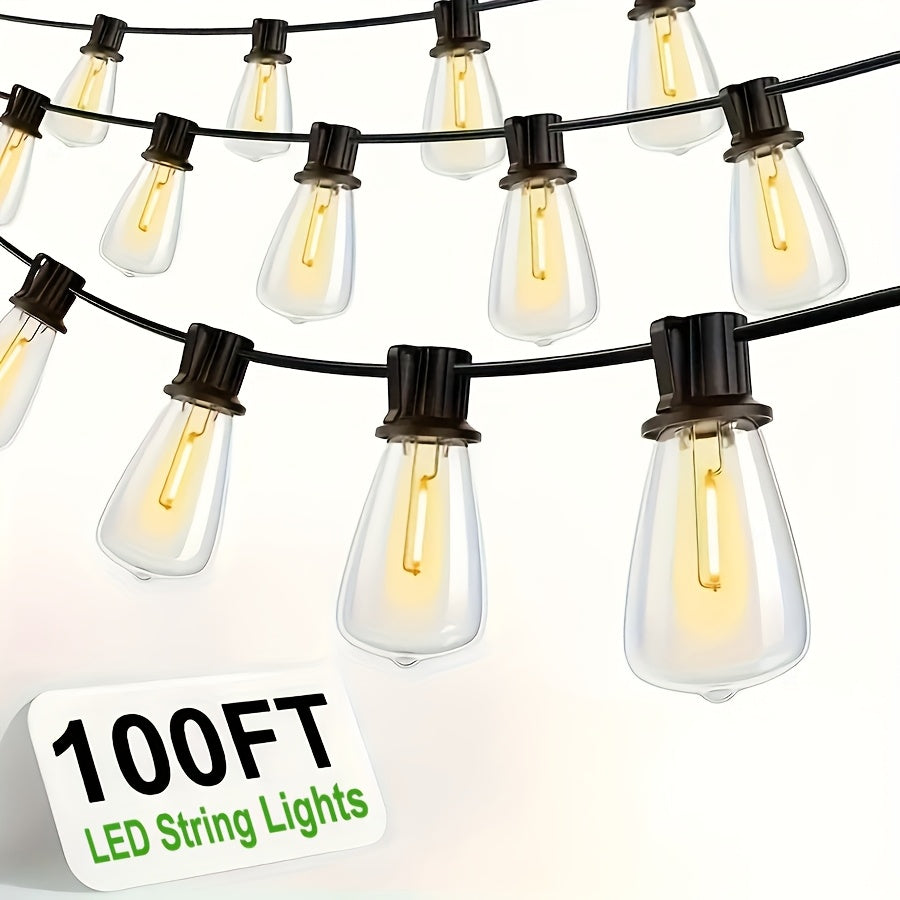 100ft LED Outdoor String Lights, 0.6W\u002F Bulb, 2700K Patio Lighting with ST38 Edison Bulbs, Connectable Hanging Lights for Yard & Porch
