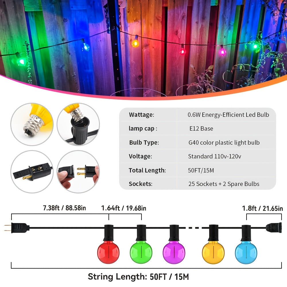 Christmas Lighting Outdoor 197ft 100LED Light Bulbs, Color Can Connect G40 String Lights, Outdoor Balcony Porch Camping Deck Tree House Drop Plug, Shatter-proof Multi-color Garden Lights Decorated String Lights For Holiday Parties