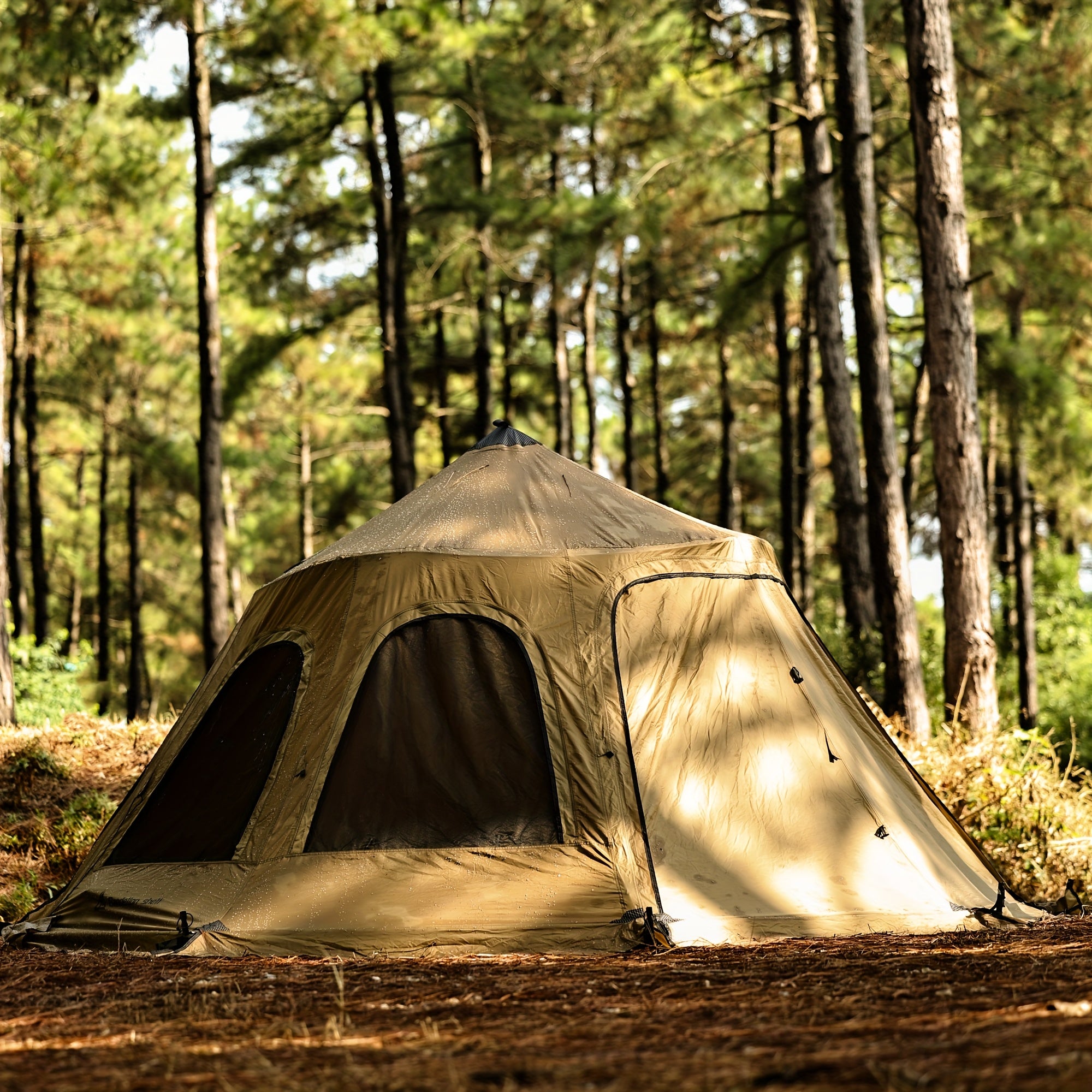 2-Person Dandelion Shell Bell-Shaped 4-Season Hot Tent | Waterproof, Windproof & Lightweight for Camping, Hiking & Outdoor Adventures | Beige, Polyester Blend, Easy Setup with Zipper Closure, Camping Accessories