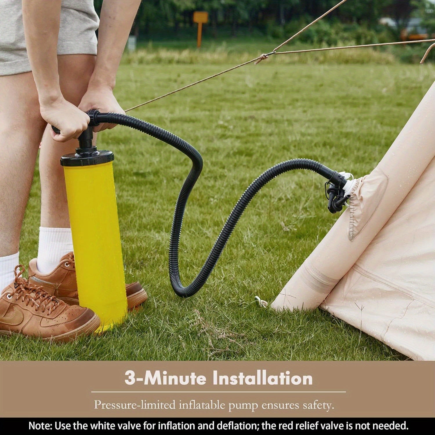 OYEROL Inflatable Camping Tent OYEROL 2-4 Person Inflatable Camping Tent | Oxford Portable Free-Standing Family Cabin Tent with Pump & Extended Canopy, Easy Set-Up for Hiking