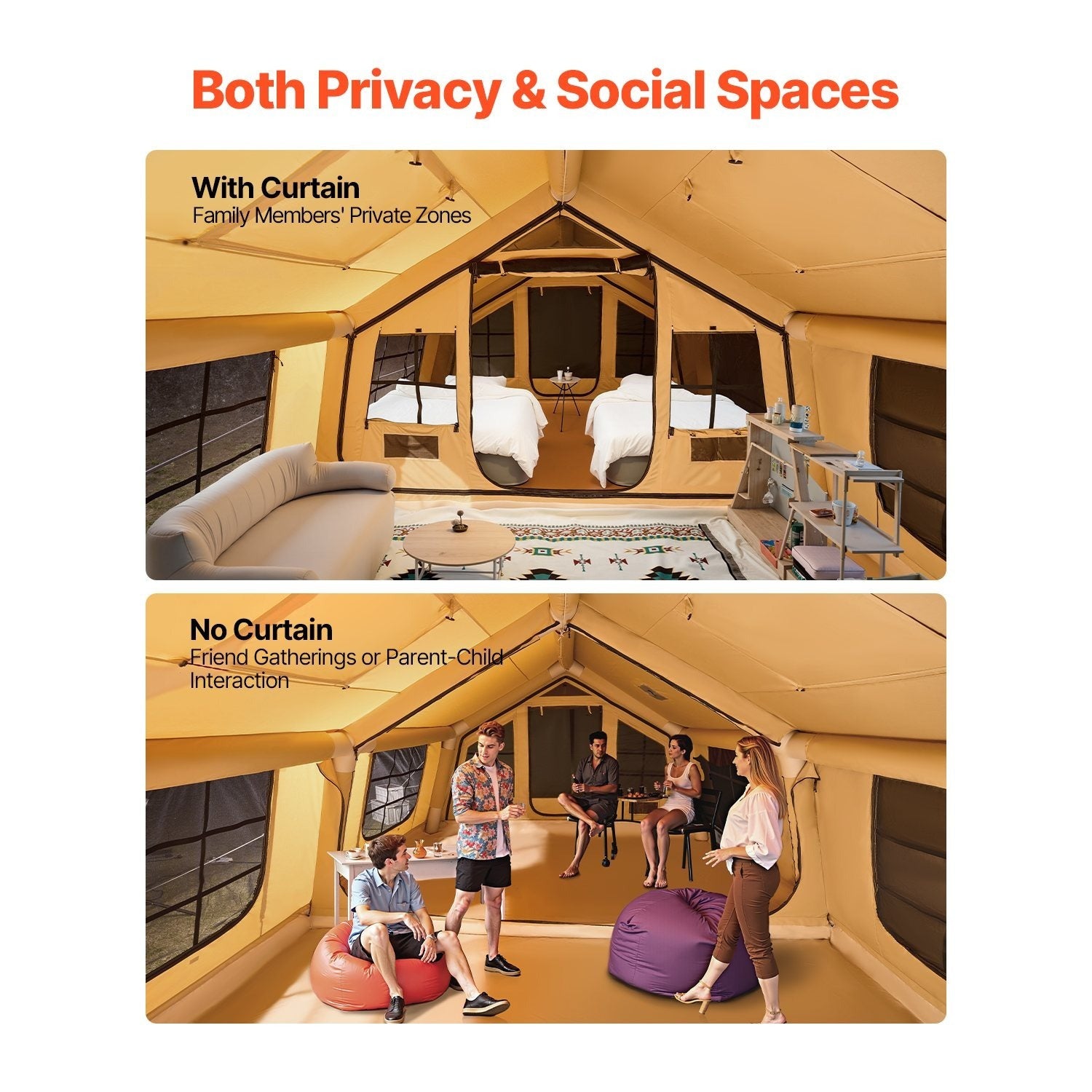 VEVOR Inflatable Tent 4*3.1m \u002F 4.8*3.6m for Camping 5-8 Person \u002F 12-16 Person Glamping Tent with Pump Easy Set up