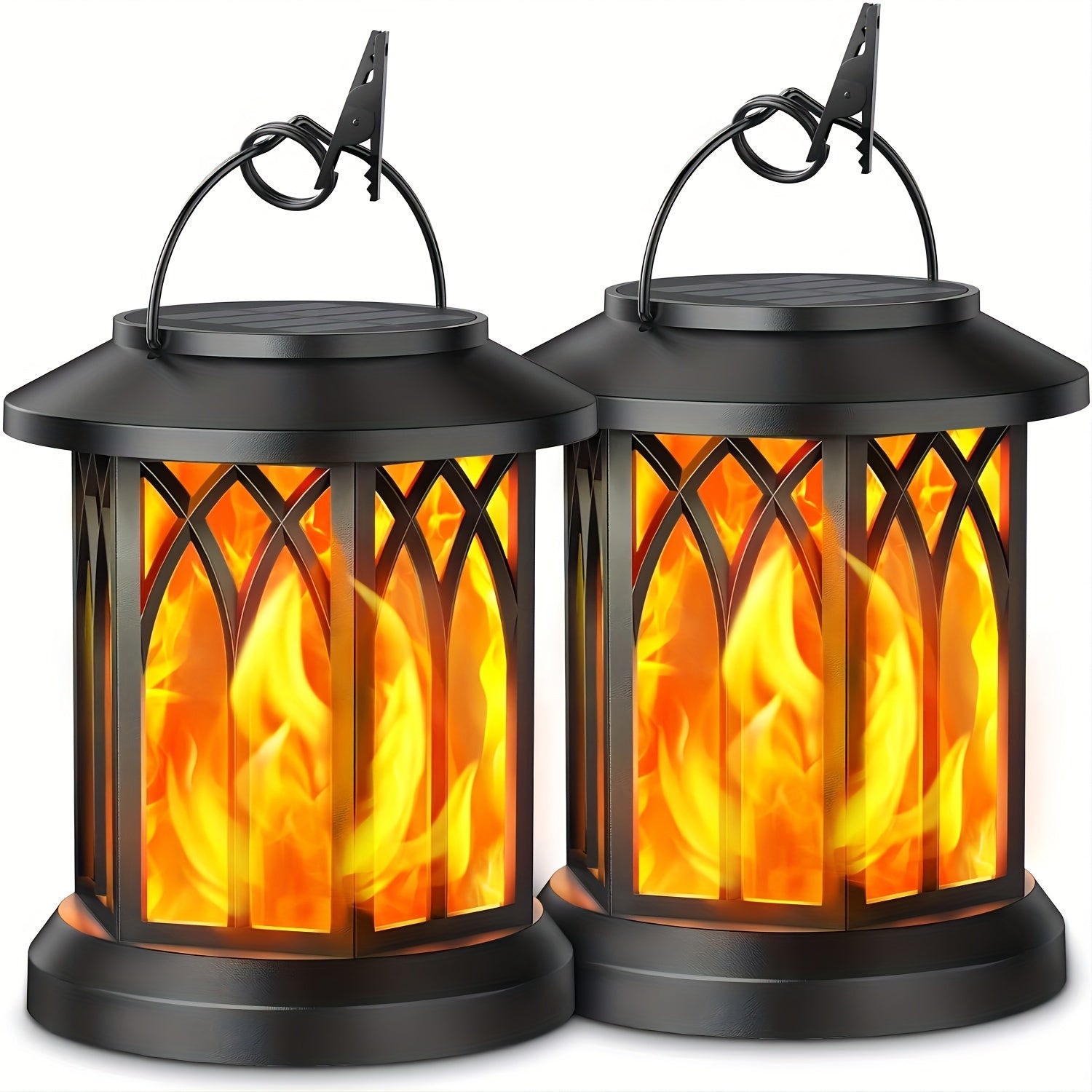 Hanging Solar Lanterns Lights Outdoor, Flickering Flames Solar Lantern Lights Outdoor, 2\u002F4 Pack Solar Hanging Lights Outdoor, Auto On\u002FOff Solar Lantern For Yard Garden Decor, Christmas Decorations, Halloween Decorations (Bronze\u002FBlack)