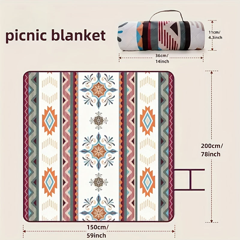 Portable Outdoor Picnic Blanket - Lightweight, Durable Polyester Beach Mat with Stylish Geometric Design for Camping, BBQ, Hiking & Travel, Camping Accessories