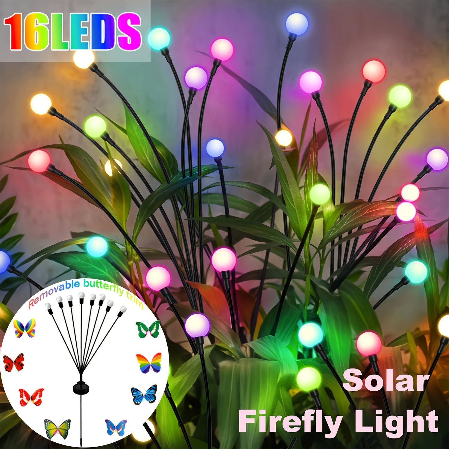 6-Pack 48 LED Solar Garden Lights, Solar Swaying Light, Sway By Wind, Solar Firefly Lights Outdoor Landscape Decoration Lights, Yard, Pathway, Parties, Camping, RGB Color, Warm White (6Pack\u002F 4Pack\u002F 2Pack)