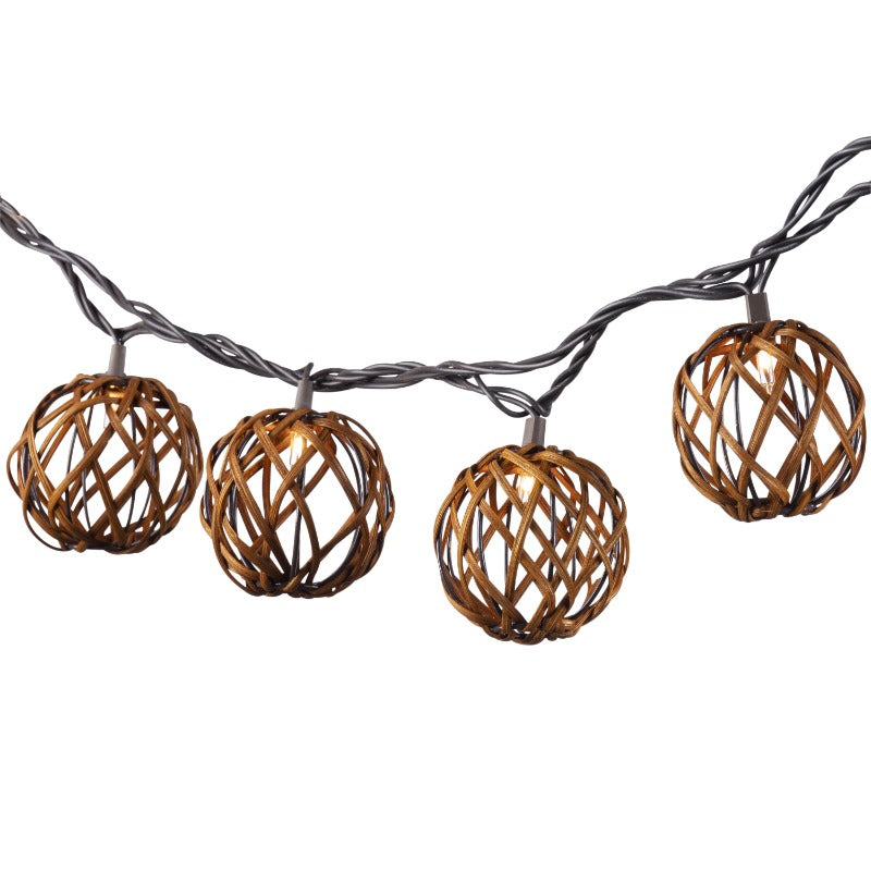 6 Foot Decorative Rattan Sphere Patio String Light, Outdoor Lighting, Festive Illumination, Natural Aesthetic, Boho Chic, Handwoven Spheres, Lightweight Construction, Ambient Lighting, Decorative Lighting, Outdoor Enthusiasts, Cozy Atmosphere