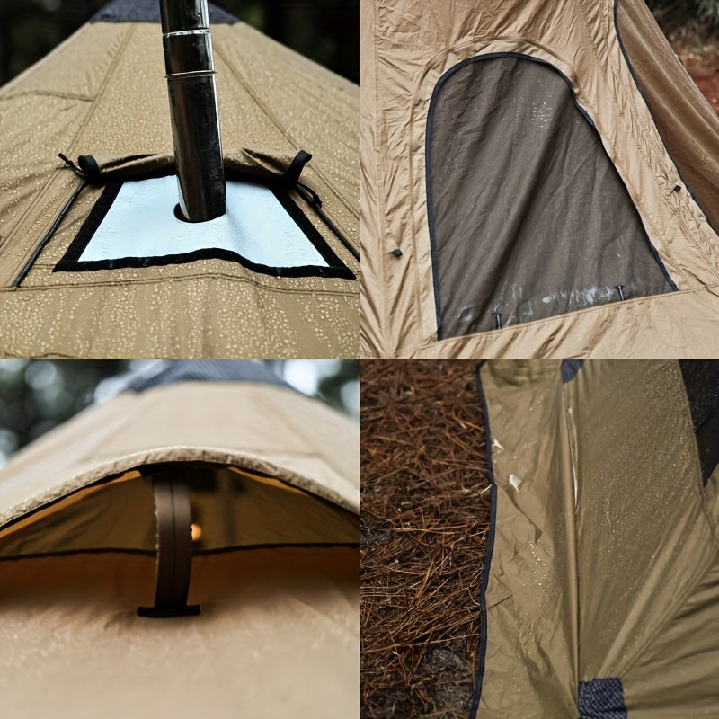 2-Person Dandelion Shell Bell-Shaped 4-Season Hot Tent | Waterproof, Windproof & Lightweight for Camping, Hiking & Outdoor Adventures | Beige, Polyester Blend, Easy Setup with Zipper Closure, Camping Accessories