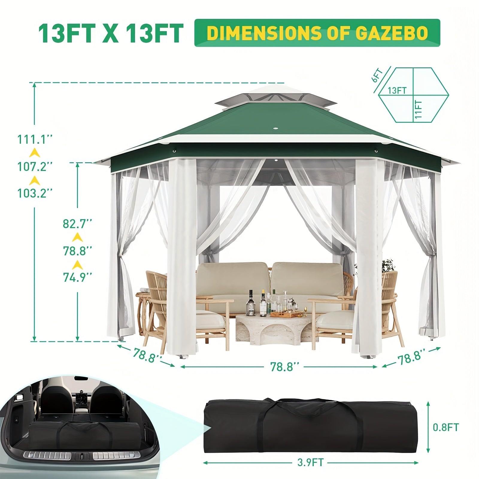 Folding Outdoor Tent, With An Unfolded Size Of 78.74*78.74*78.74inch, PA Coated, Polyester Fabric, With Six Mesh Gauze Covers, Zipper Door, Oxford Fabric, Green + Beige, Suitable For Outdoor Use To Provide Shade And Rain Protection