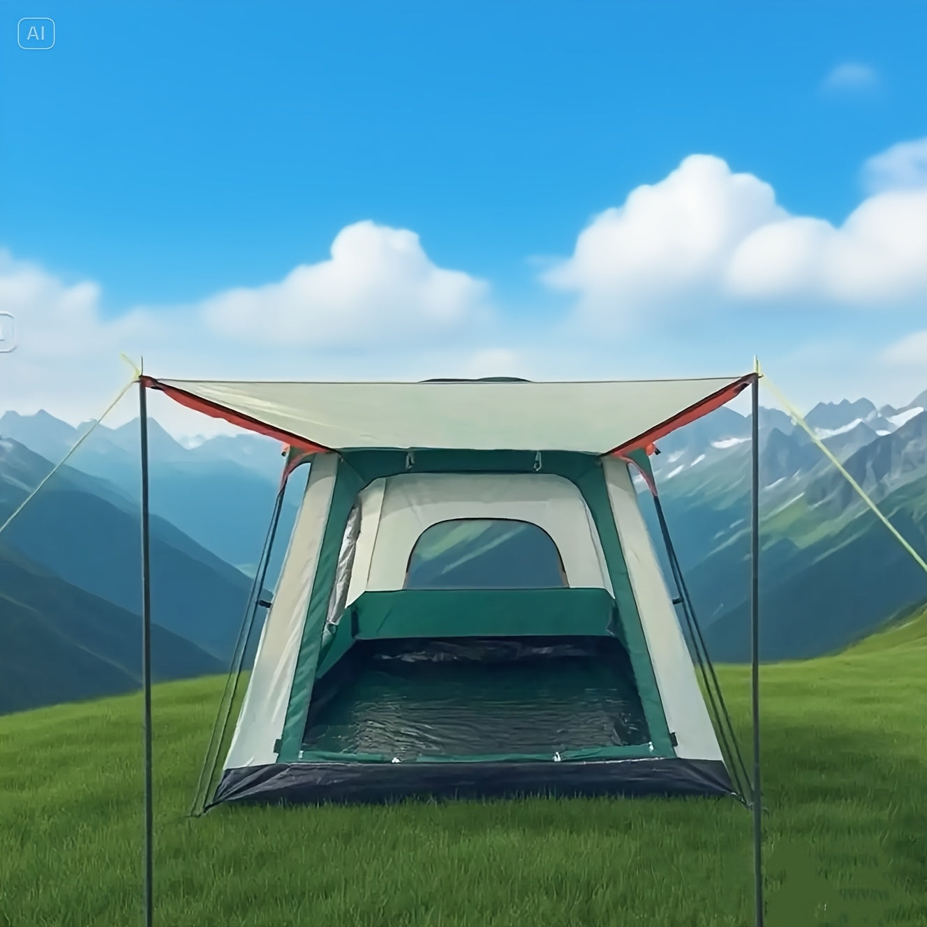 Family Log Cabin Tent, 2 Room Structure, 3 Doors and 3 Mesh Windows, Upright Wall Design with High Quality Feature for Outdoor, Picnic, Camping & Family Gatherings Large Size