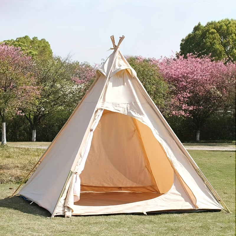 4 Season Pyramid Tent - Portable Cotton Canvas Teepee For Camping, Hiking & Outdoor Adventures - Heavy Duty UV Protection & All Weather Shelter