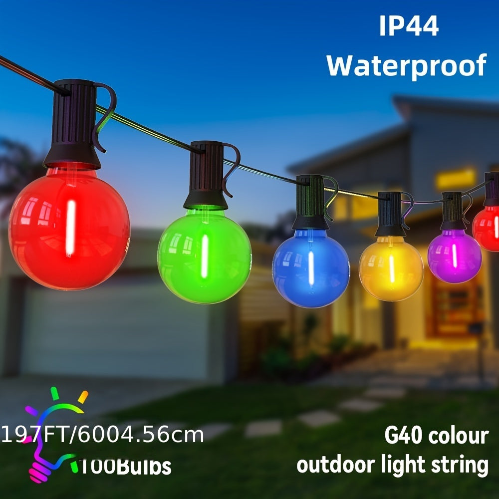 Christmas Lighting Outdoor 197ft 100LED Light Bulbs, Color Can Connect G40 String Lights, Outdoor Balcony Porch Camping Deck Tree House Drop Plug, Shatter-proof Multi-color Garden Lights Decorated String Lights For Holiday Parties
