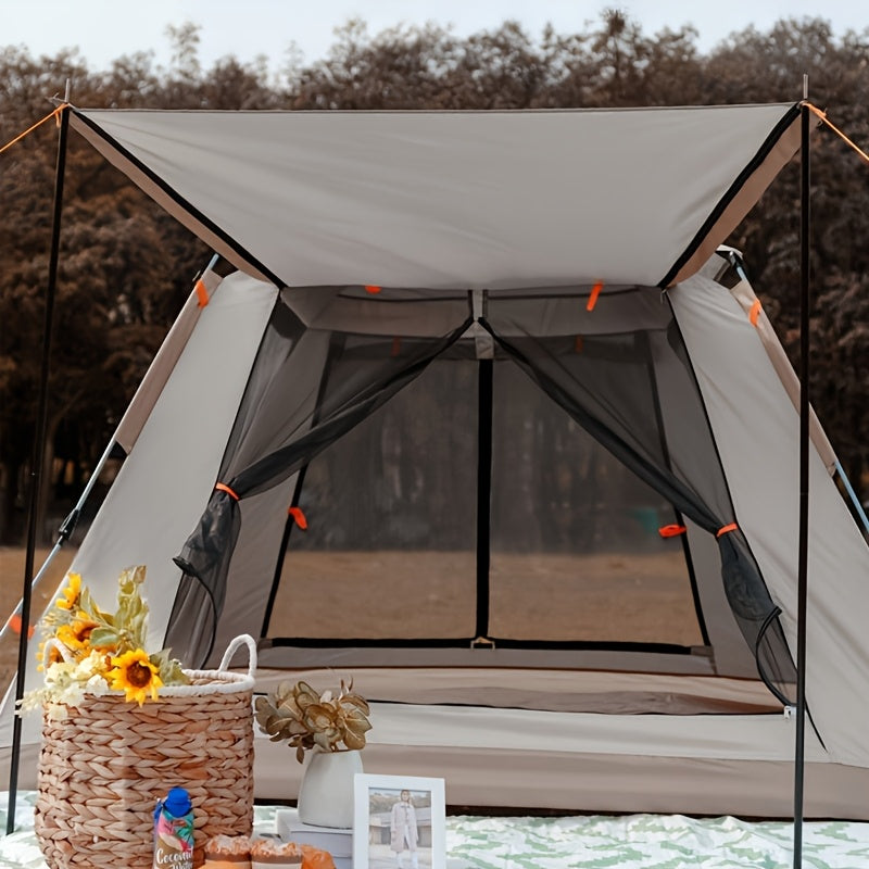 (94.49*94.49*61.02inch)Family Camping Tent With Canopy - Quick Setup, Mosquito Netting, Windproof, All-Season, Beige, UV Protection, Multi-Band Sunshade, Durable Oxford Fabric, Perfect For Outdoor Adventures, Campers Accessories