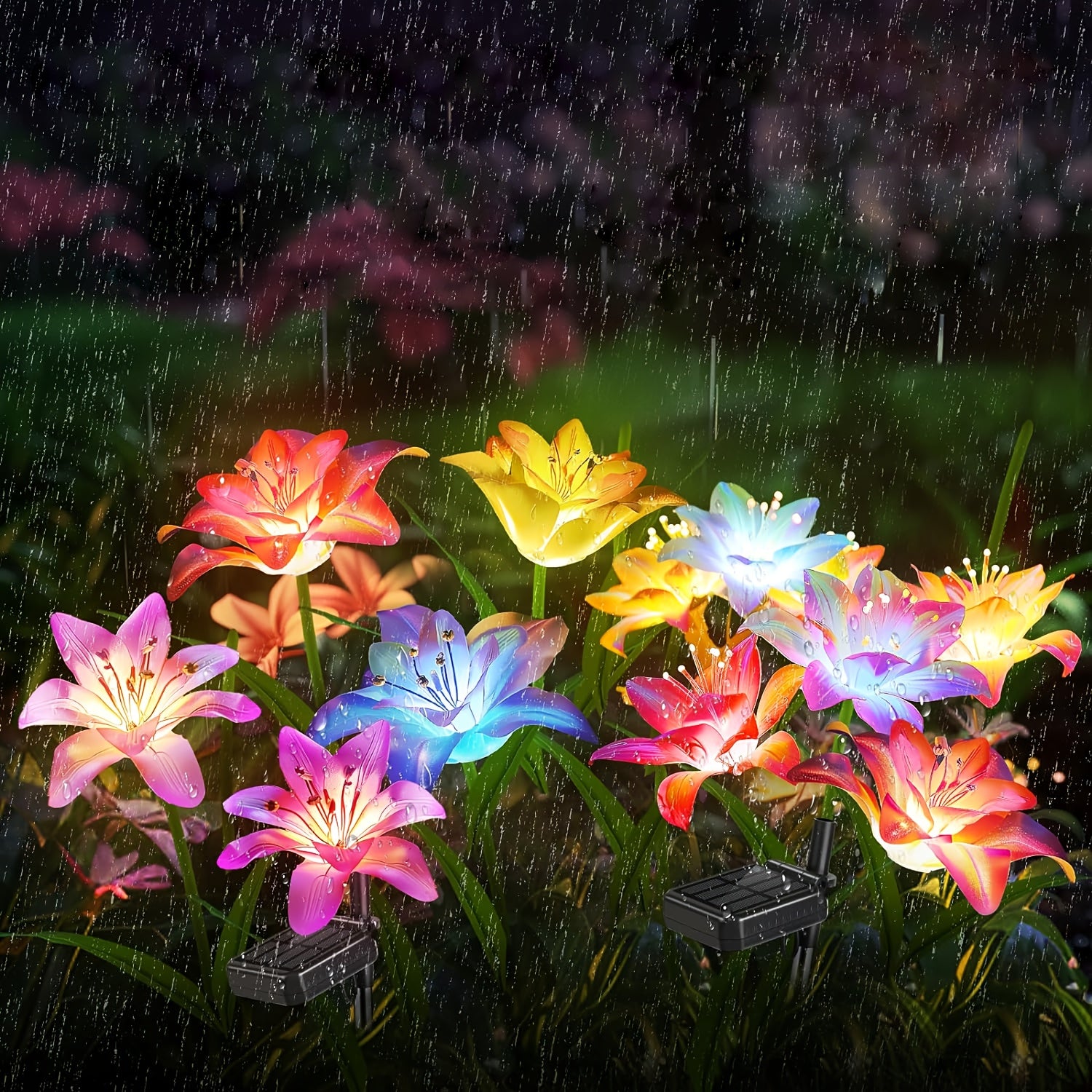 Solar Lights Outdoor Garden Decor, 2\u002F4\u002F6 Pack Of Big Lily Flowers Solar Lights, 7 Color Changing Solar Flowers Outdoor, IPX5 Solar Flowers Lights For Outside Patio Pathway Lawn Yard Decorations