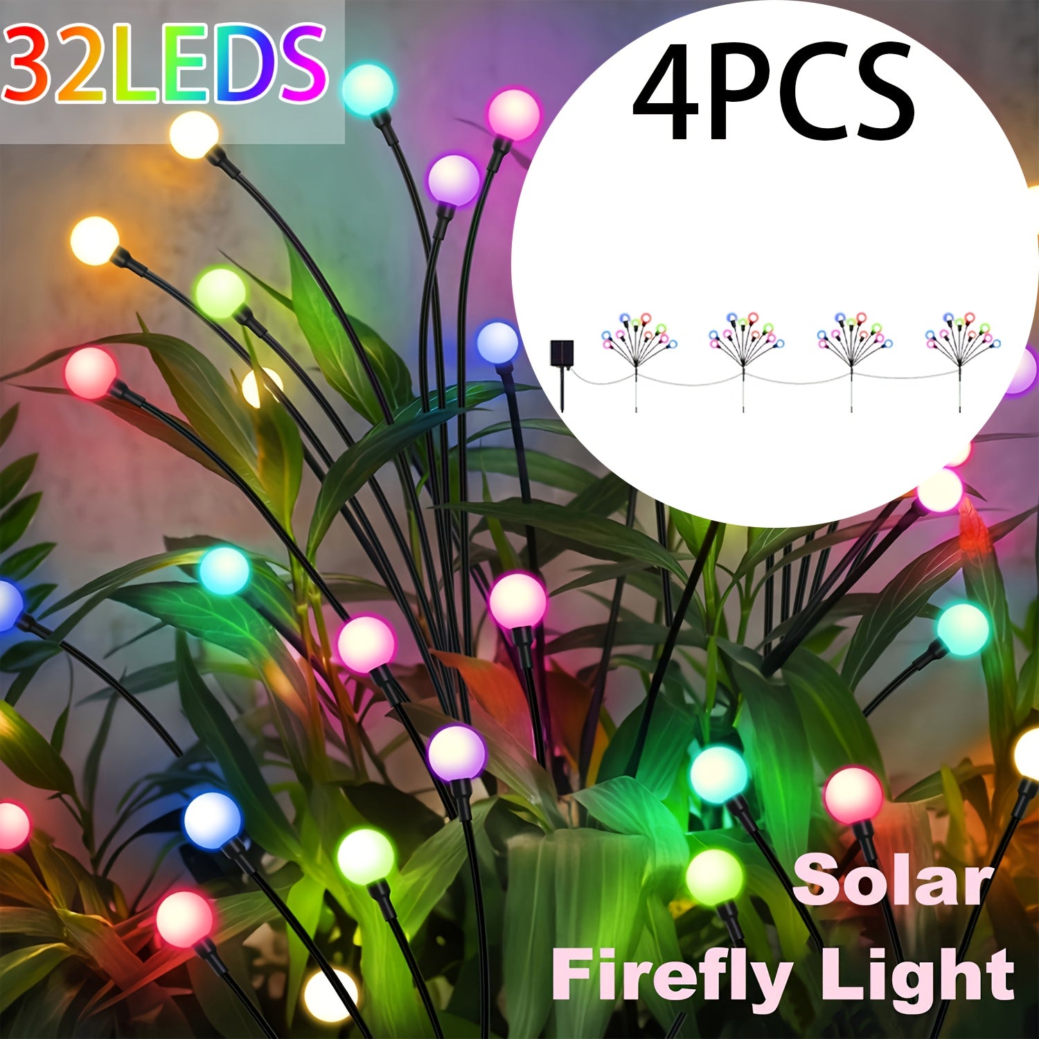 6-Pack 48 LED Solar Garden Lights, Solar Swaying Light, Sway By Wind, Solar Firefly Lights Outdoor Landscape Decoration Lights, Yard, Pathway, Parties, Camping, RGB Color, Warm White (6Pack\u002F 4Pack\u002F 2Pack)