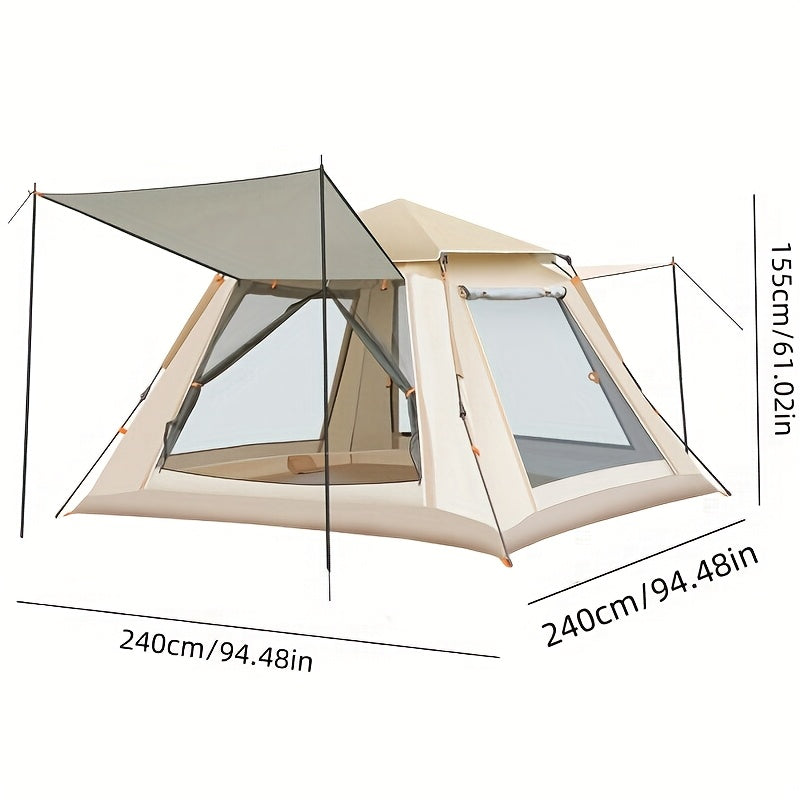 (94.49*94.49*61.02inch)Family Camping Tent With Canopy - Quick Setup, Mosquito Netting, Windproof, All-Season, Beige, UV Protection, Multi-Band Sunshade, Durable Oxford Fabric, Perfect For Outdoor Adventures, Campers Accessories