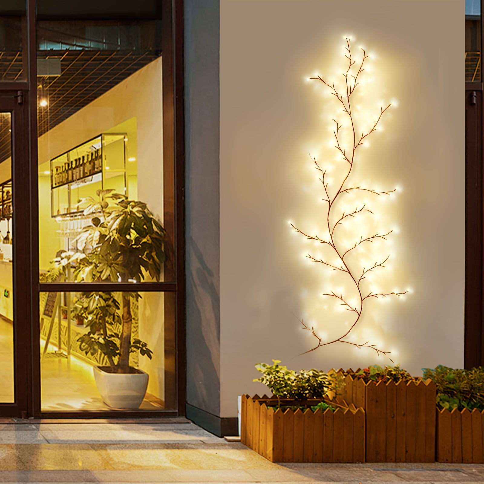 1pc Solar Enchanted Willow Vine Light For Home Decor, Flexible DIY Lighted Branches For Indoor Outdoor Wall Decorations, Lighted Willow Vine 1. 8m\u002F5. 9ft 96LEDs Lights For Bedroom Aesthetic Living Room Decor