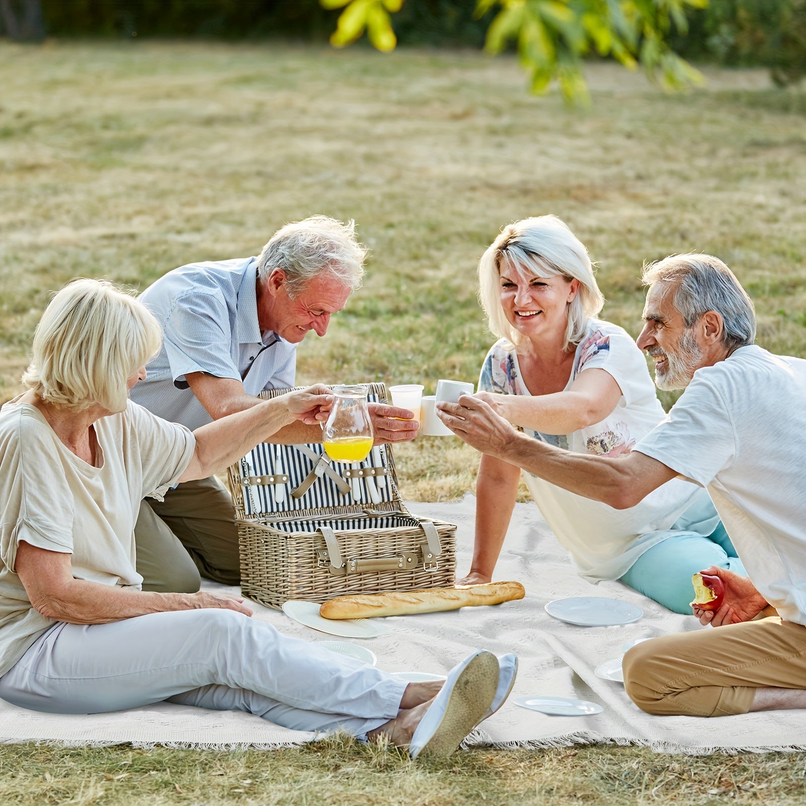 91 x 71 Extra Large Outdoor Picnic Blanket - Woven Yarn Oversize Beach Blanket with Fringe, Bohemian Style Machine Washable & Sandproof Portable for Spring Summer Camping, Picnics, Backyard (White)
