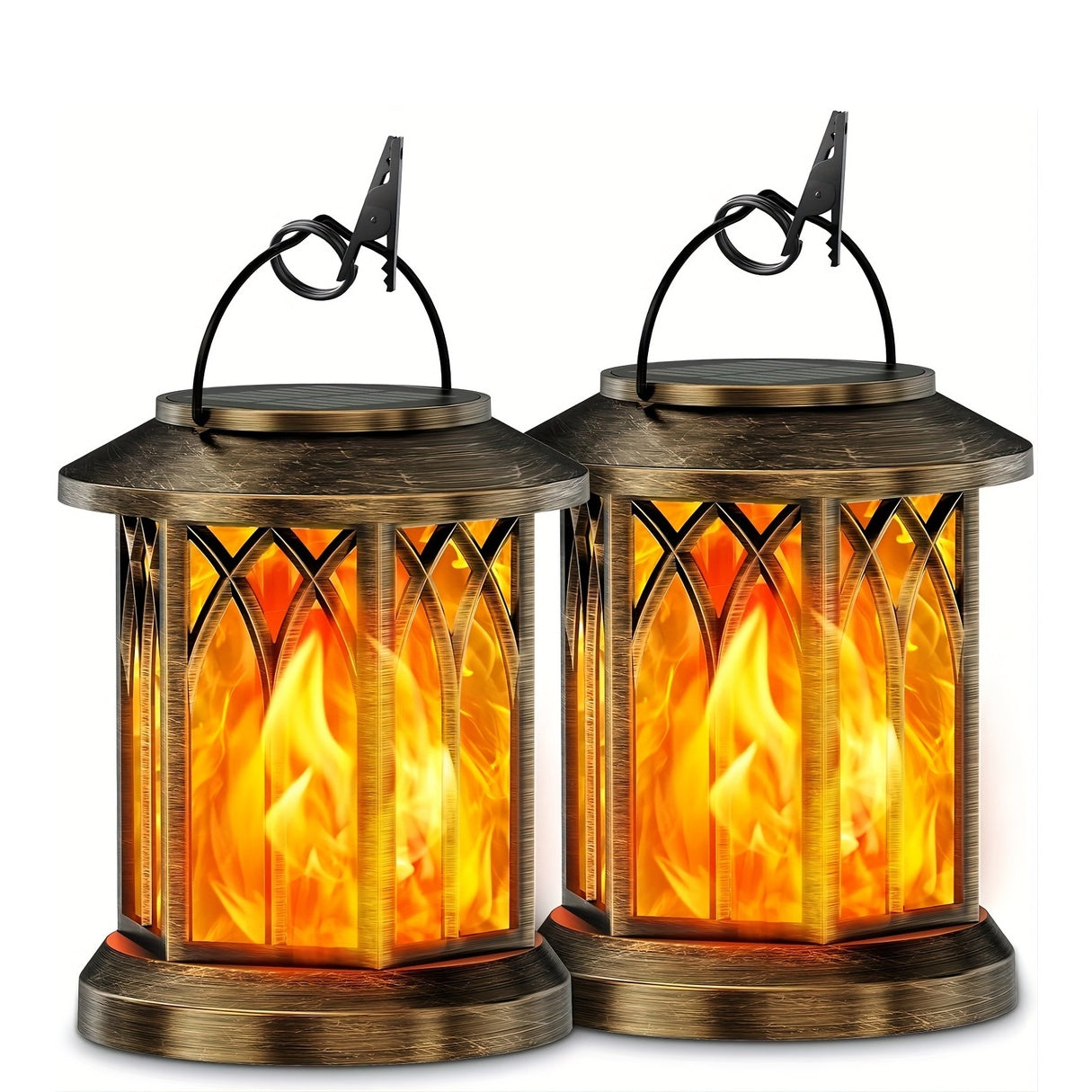 Hanging Solar Lanterns Lights Outdoor, Flickering Flames Solar Lantern Lights Outdoor, 2\u002F4 Pack Solar Hanging Lights Outdoor, Auto On\u002FOff Solar Lantern For Yard Garden Decor, Christmas Decorations, Halloween Decorations (Bronze\u002FBlack)