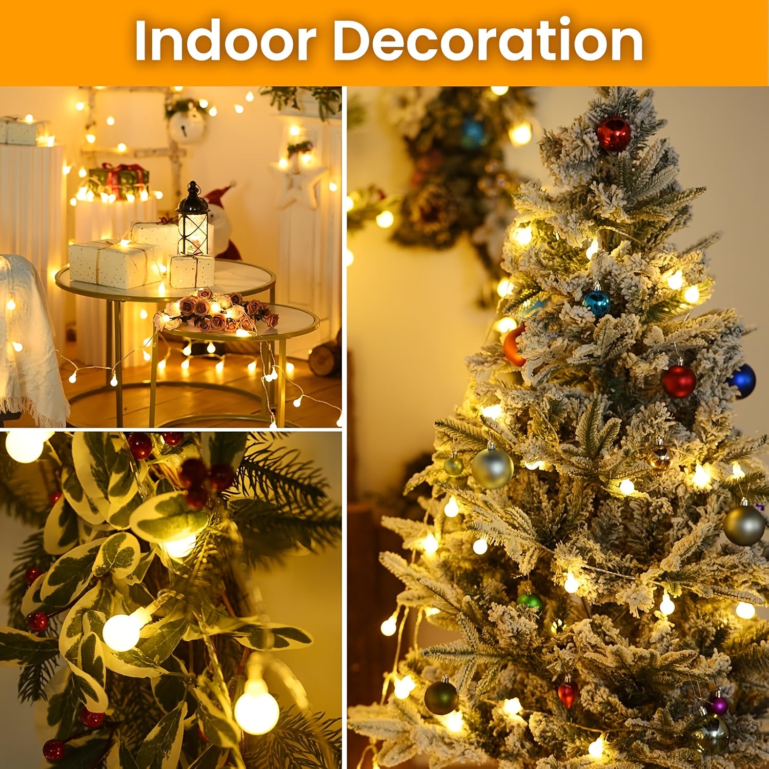 100LED Globe String Lights, 32.8FT Christmas Theme Rope Light, 8 Modes With Remote Timer, Plug-in, Waterproof Fairy Lights, Illuminate Christmas Parties, Christmas Bedroom Decor, Suitable For Indoor & Outdoor Wedding Decor.